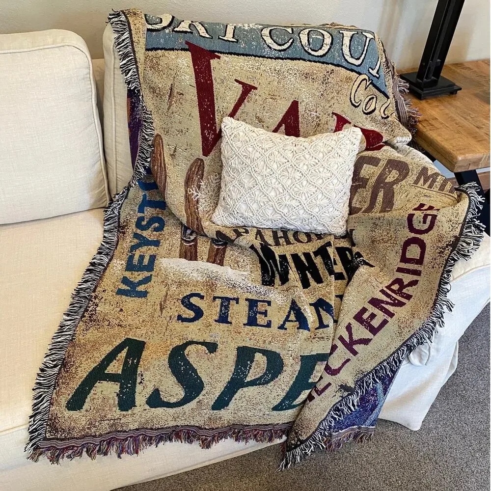 Colorado Ski CO Country Tapestry Throw Blanket EUC Vail Steamboat Aspen 60 x 50